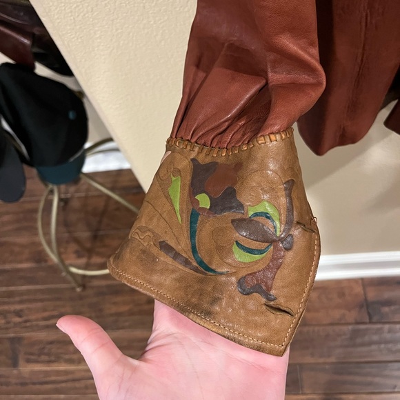 Vintage 70s Custom Leather Long Sleeve Button Up - Picture 8 of 10